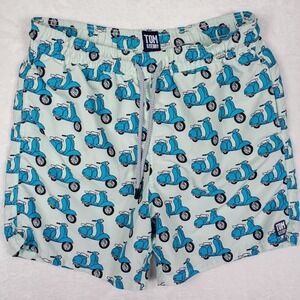 Tom & Teddy Mens Blue Scooter Print Swim Trunks Mint  Medium M‎